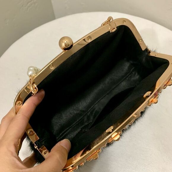 Gorgeous Handmade Real Mink Fur Rhinestone Push-lock Clutch/Wristlet/Crossbody - Picture 14 of 15